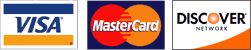 Major credit cards accepted: VISA, MASTERCARD, DISCOVER